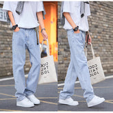 Hong Kong Style Simple Casual All-match Light-colored Jeans